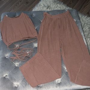 White Fox Boutique Rust Pants & Crop Top Set Vacation Resort